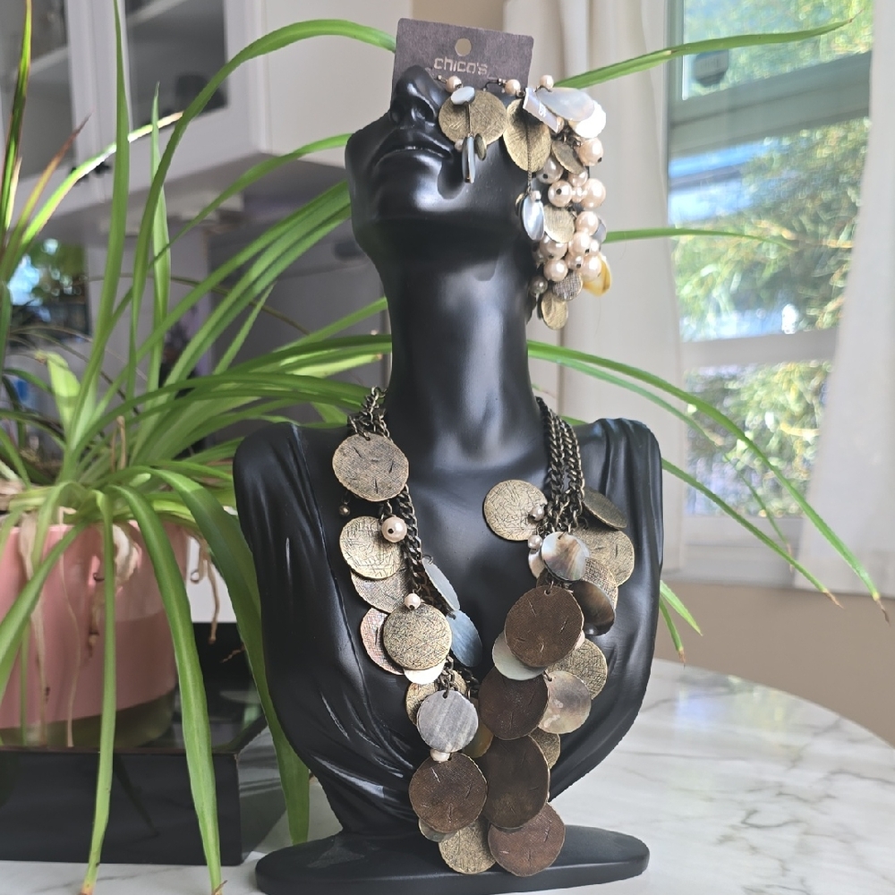 Chico's Metallic Disc Necklace